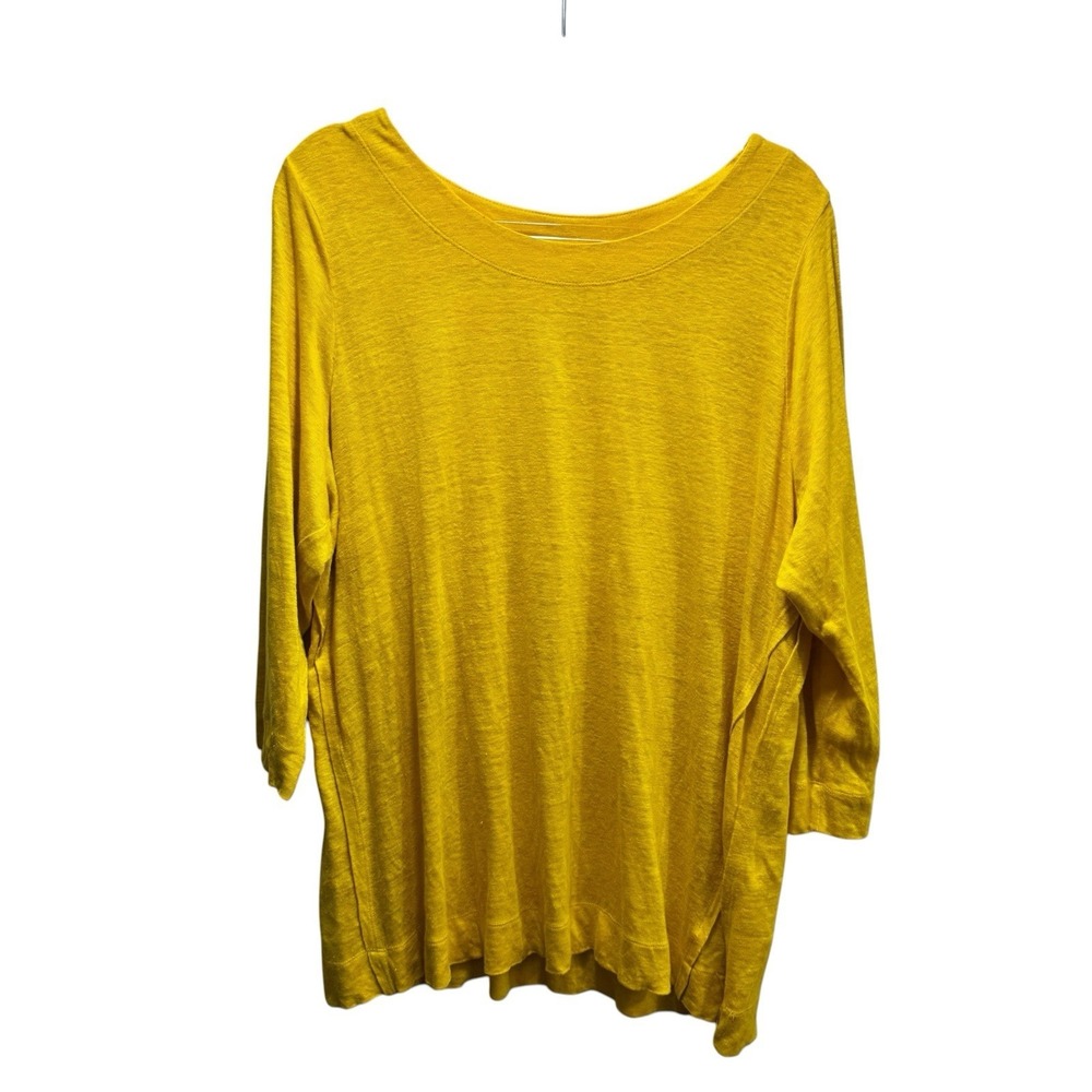 Sigrid Olsen 100% Linen Lagenlook Nautical Grandmillenial Top Tunic 1X Yellow